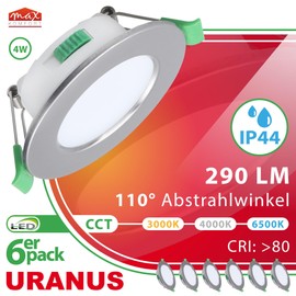 max K O M F O R T 6 x Bathroom LED Recessed Spotlights Flat 4 W Uranus IP44 110° 290 lm 68 mm Warm White Neutral White Cool White Wet Room LED Spot Kitchen Shower