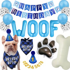 Dog Birthday Party Supplies Dog Puppy Birthday Banner Balloons Hat with Number Bandana Woof Balloons for Pets Decorations