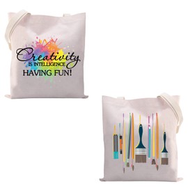 MYSOMY Artist Tote Bag Painter Gift Bag Creativity is Intelligence Having Fun Art Teacher Gifts Art Student Gifts Artist Supply Bag (Creativity is Intelligence TB)