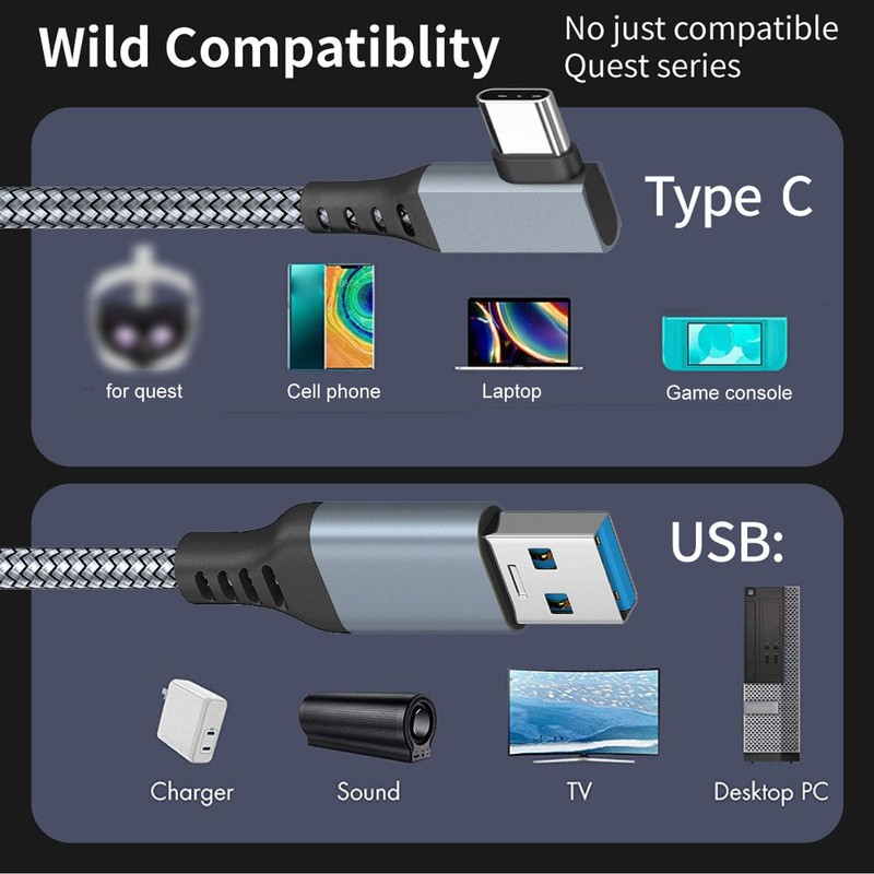 High Speed Data Transfer Cord, Nylon Braiding Stable VR Link