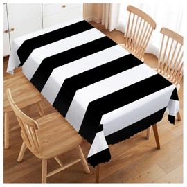Walmsco Tablecloth White Black Stripes Decor For Dining Room Kitchen Rectangular Table Cover 132 * 178cm