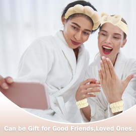 Zkptops 6Pcs Spa Headband for Washing Face Wristband Set Sponge Makeup Skincare Terry Cloth Headband Bubble Soft Get Ready Hairband Women Puffy Padded Headwear Non Slip Hair Accessory(Beige)