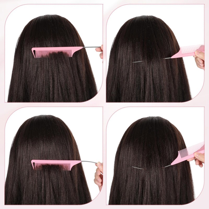 MBAIYO 6 Pcs Rat Tail Combs, Pink C Curved and