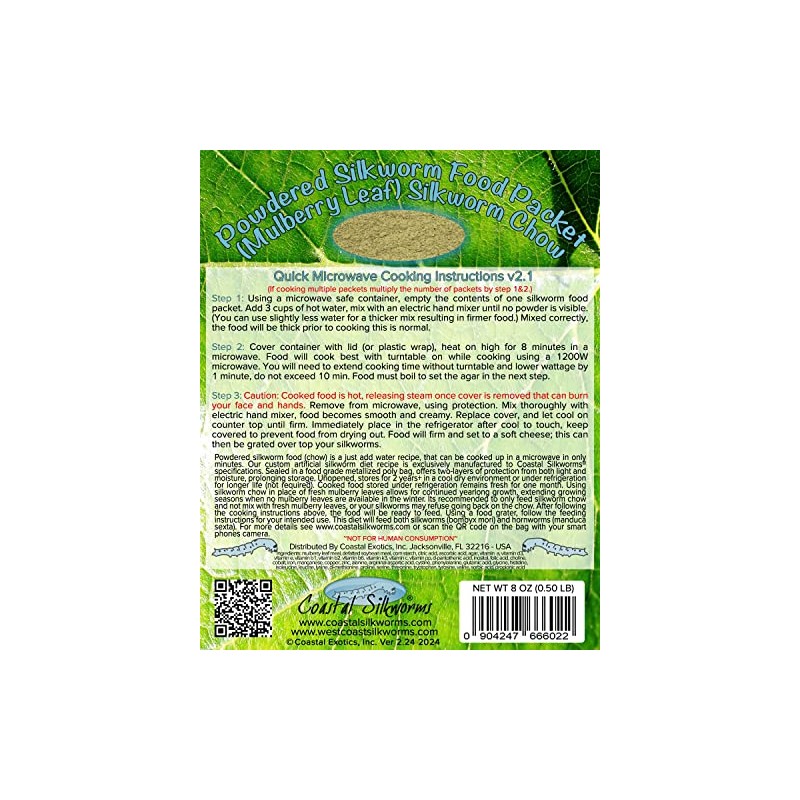 Coastal Silkworms 1/2 LB Powdered Silkworm Hornworm Food (Mulberry Leaf