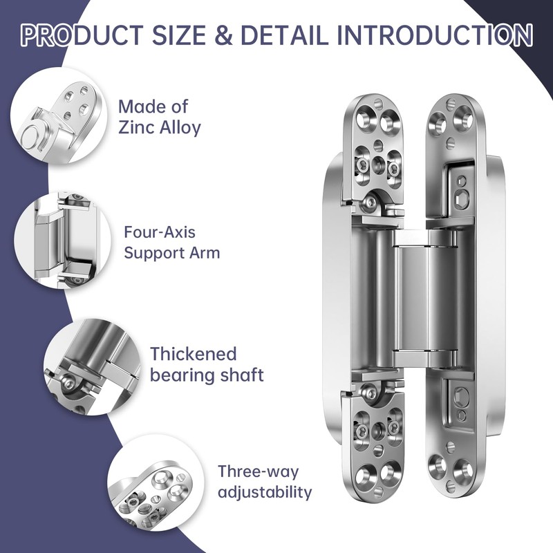 7" 2 pcs Hidden Hinges for Doors Invisible Hinges Concealed