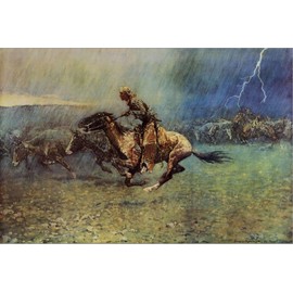 ART.COM Stretched Canvas Print The Stampede by Frederic Sackrider Remington, 18" x 12"