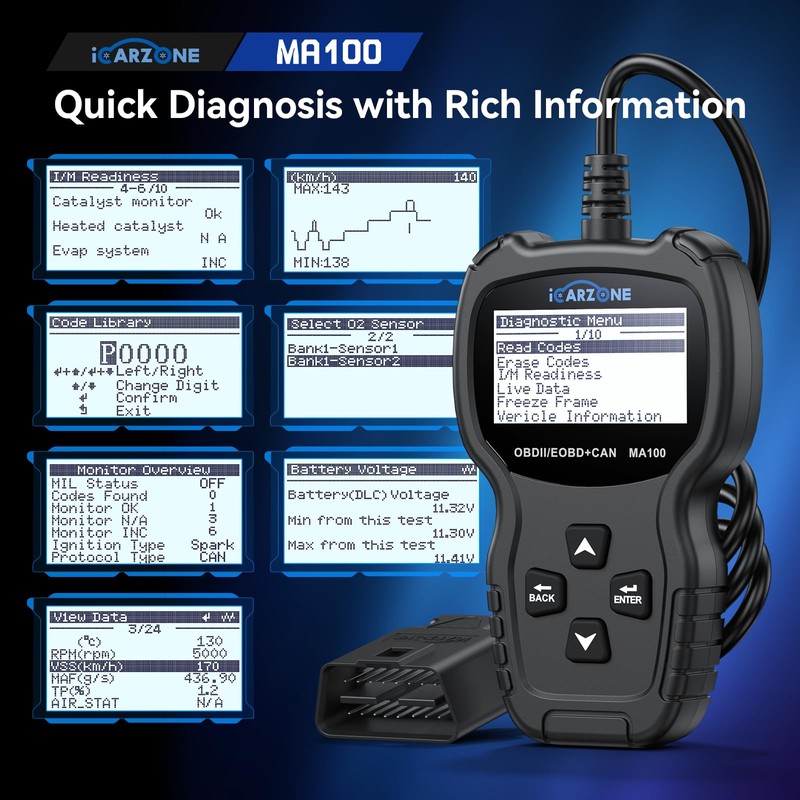 ICARZONE OBD2 Scanner MA100 Professional Car Code Reader OBDII Scan
