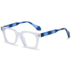 RUNHUIS Square Blue Light Blocker Glasses, Vintage Slim Rectangular Anti-Blue Light Glasses for Gaming Computer Eye Protection, Blue striped and transparent
