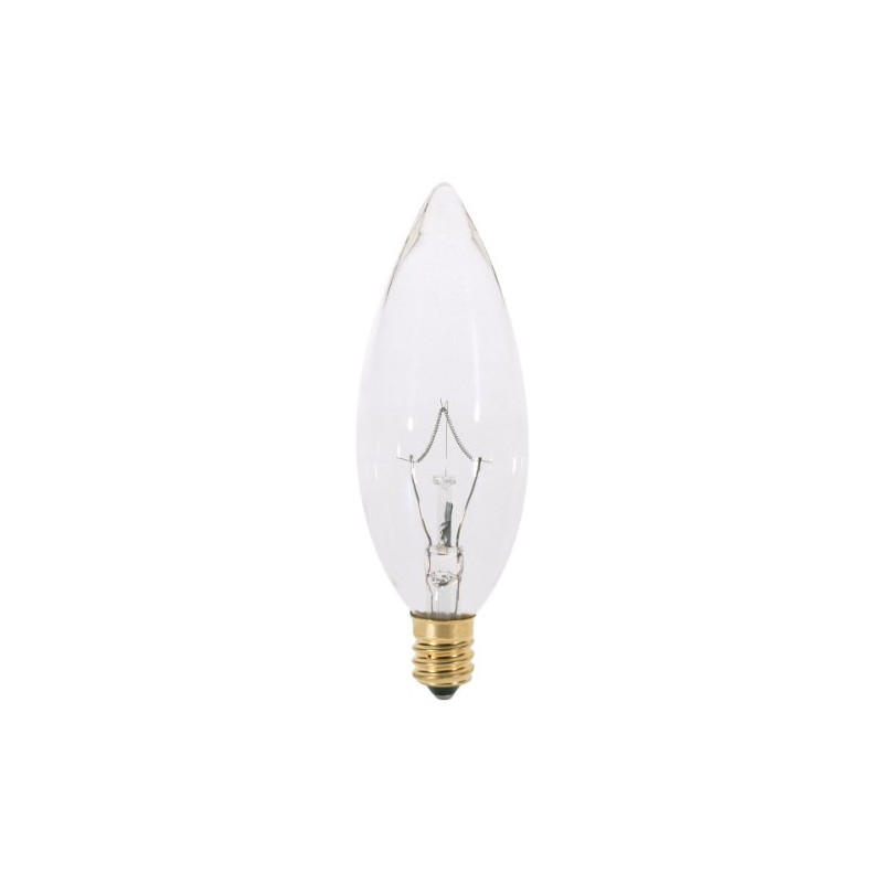 Satco S3386 220V Candelabra Base 25-Watt B10 Light Bulb, Clear