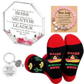 HIGHTERTON 4 Pcs BOSS Day Gift Sets, Thank You Gifts for Mentor Women, Lady Leader Appreciation Present With Decorative-Signs