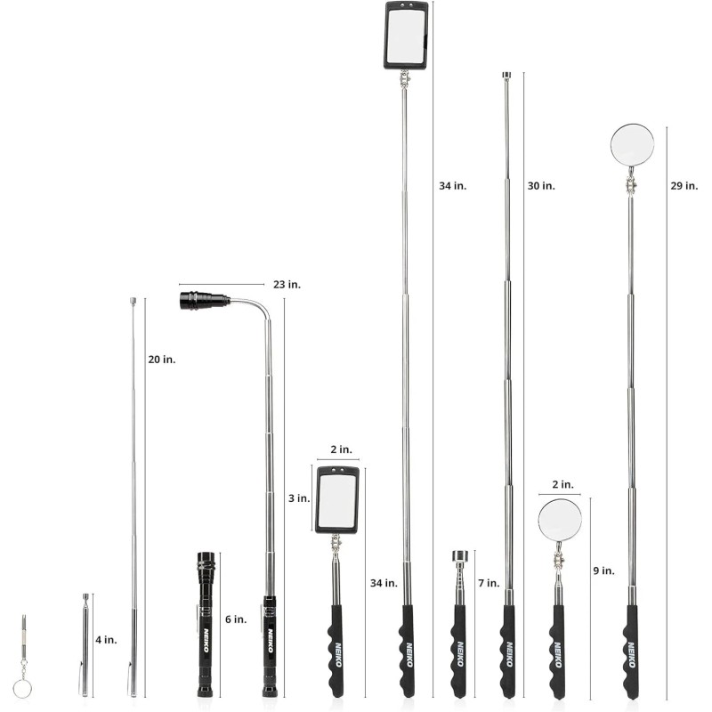 Neiko 6 Pcs Telescopic Magnetic Pick-Up Tools & Inspection Mirrors