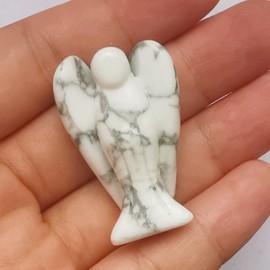 Bacatgem White Howlite Turquoise Healing Crystal Prayer Guardian Angel Statue, 38mm Carving Pocket Palm Stone Figurines Decoration