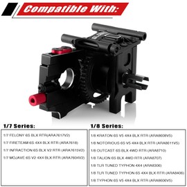 GLOBACT Steel 50T Center Diff Set Differential with Sliding Motor Mount and Center Diff Mount for 1/7 ARRMA 6S Felony FIRETEAM Infraction Mojave 1/8 6S Typhon KRATON Outcast TLR Tuned (Black)