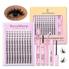Manga C Curl Wet Look Eyelashes Extension Kit, Eyelash Clusters with Bond and Seal & Tweezers & Remover, Eye Makeup Enhancement Tool for Women, Eyelashes Clusters, Eyelash Set:_Only eyelashes_one-size