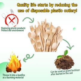 Disposable Wooden Spoons Recycling Wood Utensils Disposable Cutlery Spoon for Eating, Outdoor Camping, Party, Picnics, Weddings, Dinner Events(6.2", 100PCS)