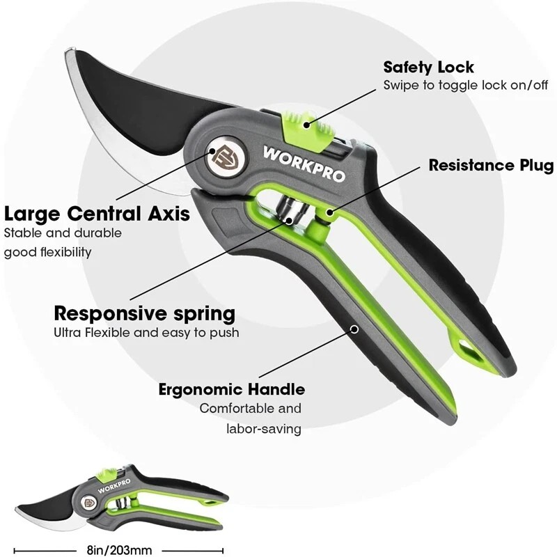 WORKPRO Bypass Pruning Shears 8’’ Stainless Steel Gardening Hand Pruner