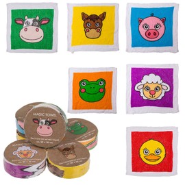 Magic Cotton Towel Magic Cloth Farm Animals Set of 6 for Children 30 x 30 cm Party Bag Gift Idea Children's Birthday Gift Travel 100% Cotton
