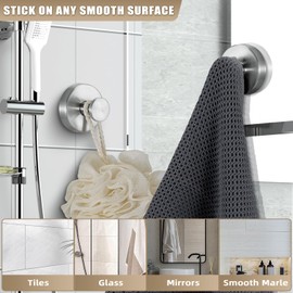 Fenas Suction Cup Hooks for Shower No-Drill Bathroom Hooks for Towels, Robes, Loofah Mountable on Bathroom Walls, Kitchen, Glass, Mirrors, Tile and Smooth,Non-Porous Surfaces (2, Brushed Nickel)