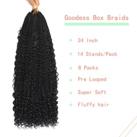 Goddess Box Braids Crochet Hair 24Inch 8 Packs Boho Crochet Braids for Black Women Crochet Braids With Curly Ends Pre Looped Boho Braids Crochet Hair 1#