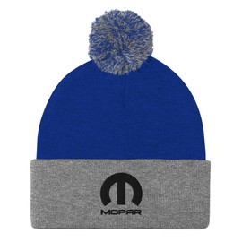 Mopar Logo Pom Pom Knit Beanie Hat Grey