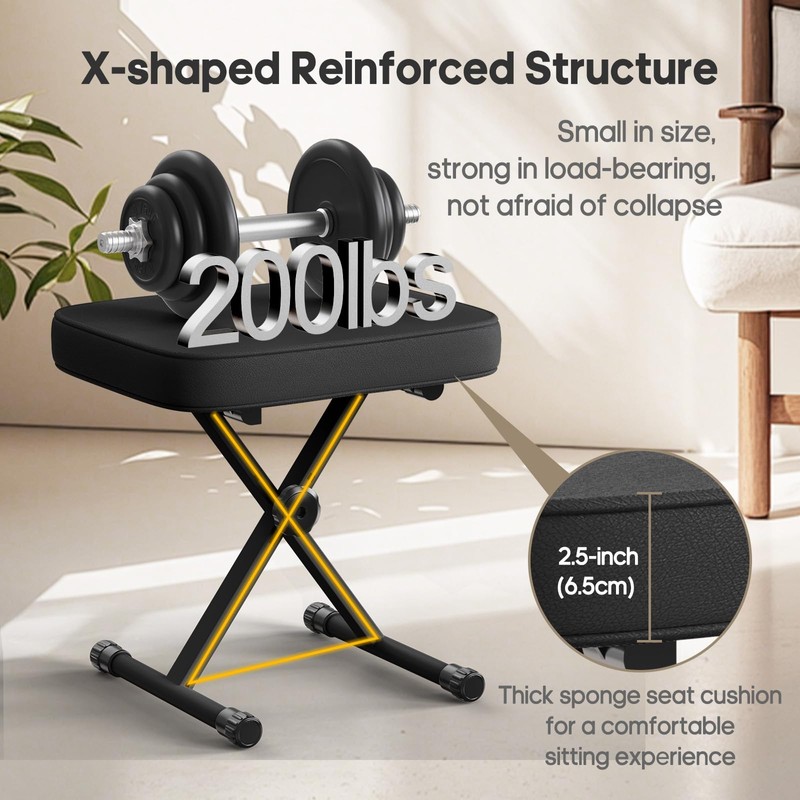 OLIXIS Adjustable Padded Keyboard Bench, X-Style Collapsible Piano Guitar Stool
