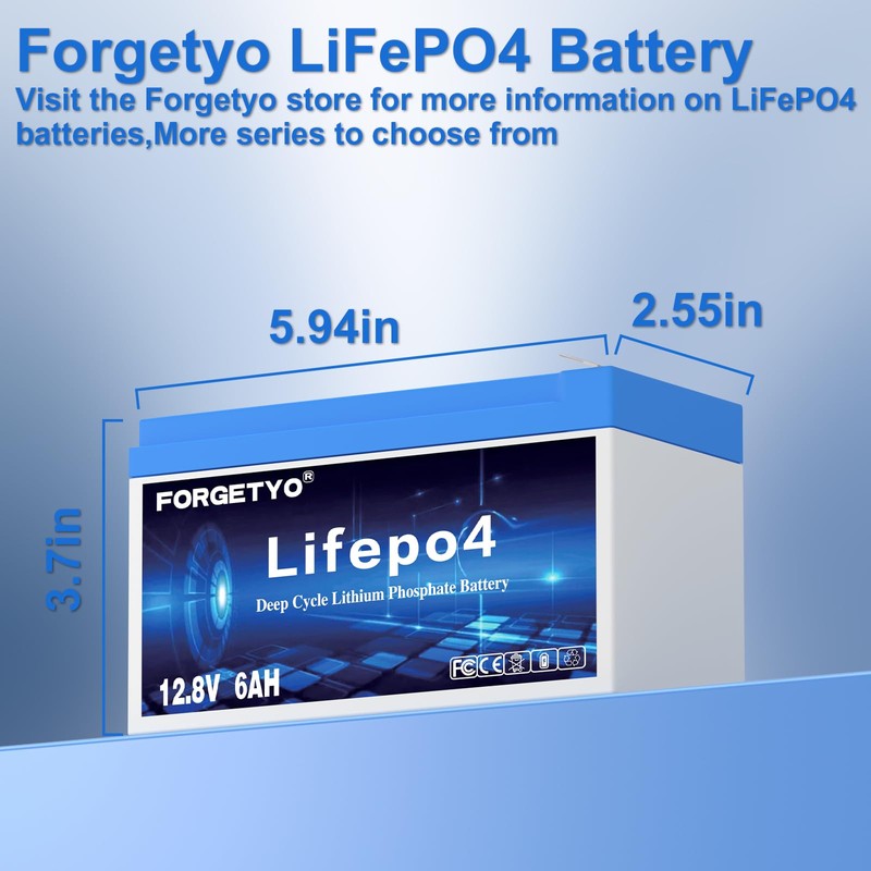 Forgetyo 12V 6Ah LiFePO4 Lithium Battery, 3000+ Cycles Lithium Battery,Safe