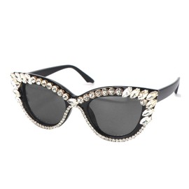 FUPRECIOUS Retro Cateye Sunglasses for Women UV400 Protection Cat Eye bling rhinestone Sun Glasses (black white)