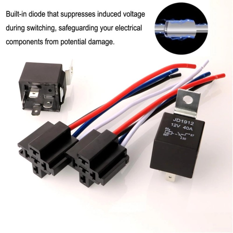 Gebildet 2-Pack 12V 40A Relay Harness – 4-Pin SPST with