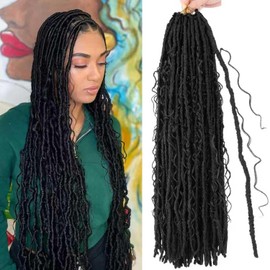 8 Packs Goddess Locs Crochet Hair Boho Braids 24 Inch Faux Locs Crochet Hair with Curly Distressed Soft Locs Crochet Braids for Black Women (1B, 24 Inch(Pack of 8))