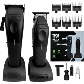TPOB Play Barber Hair Clipper and Trimmer for Men 7500 RPM with Rubber Grips (Blackout 2 Set)