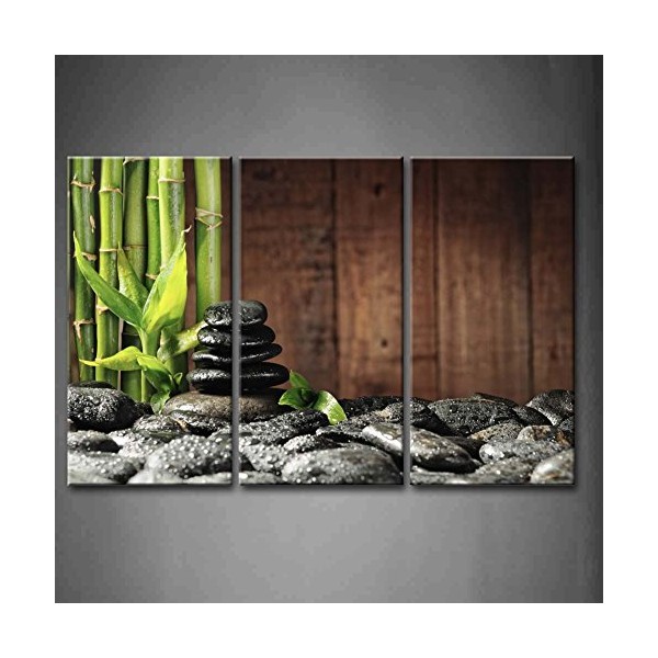 3 Panel Wall Art Green Spa Concept Bamboo Grove Black