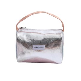 Dtweista Glittler Cosmetic Bag for Women Large Capacity PU Make Up Clutch Bag Travel Silver Toiletry Pouch Organizer (Handle-silver)