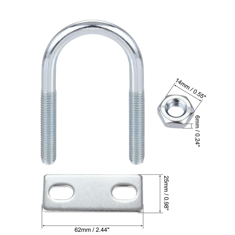 sourcing map Round U-Bolt 1 Set 1.38"(35mm) Inner Width 75mm