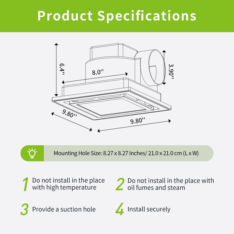 Tolery Bathroom Fan with Light Ceiling Mount Shower Ventilation Exhaust