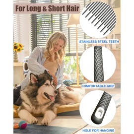 2 PCS Pet Comb with Long & Short Stainless Steel Teeth,Flea and Tick Comb for Dogs & Cats,Pet Grooming Brush for Short&Long Hair,2 different shapes with Rubber Handle