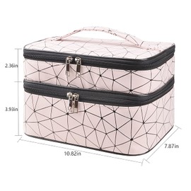 MKPCW Large Double Layer Cosmetic Bag with Brush Pocket and Divider (Pink-1)