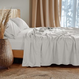 LBRO2M Linen Sheet French Flax Sheet Cotton Linen Blend Sheets Deep Pocket 16 Inch, 4 Pcs Bedding Sheet King Sheet Set, Soft, Breathable, All Season (King, Gray)