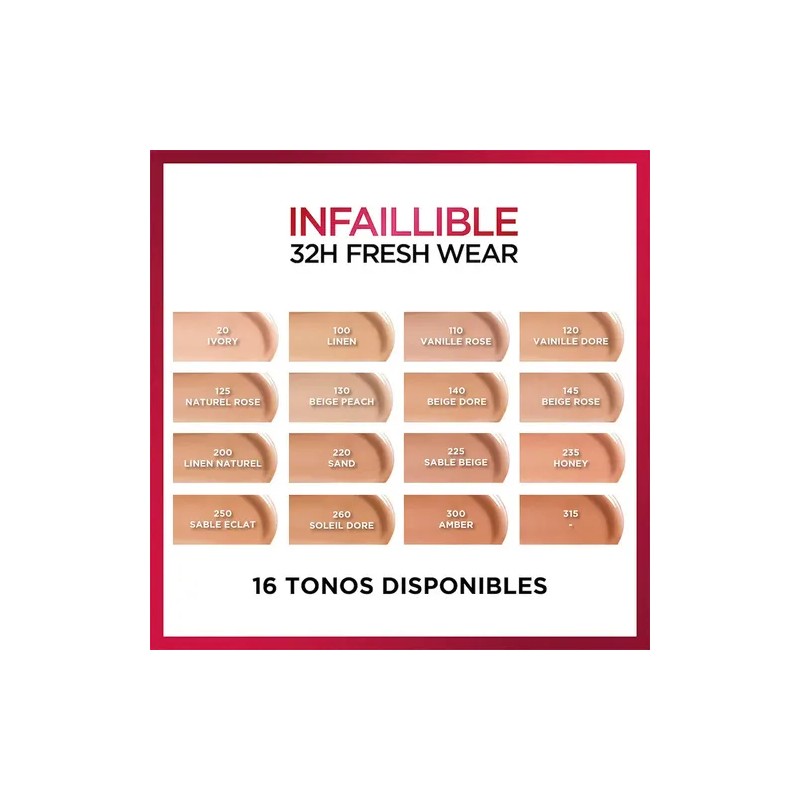 Base de Maquillaje L'Oréal Paris Infallible 32H Freshwear, Tono 20,