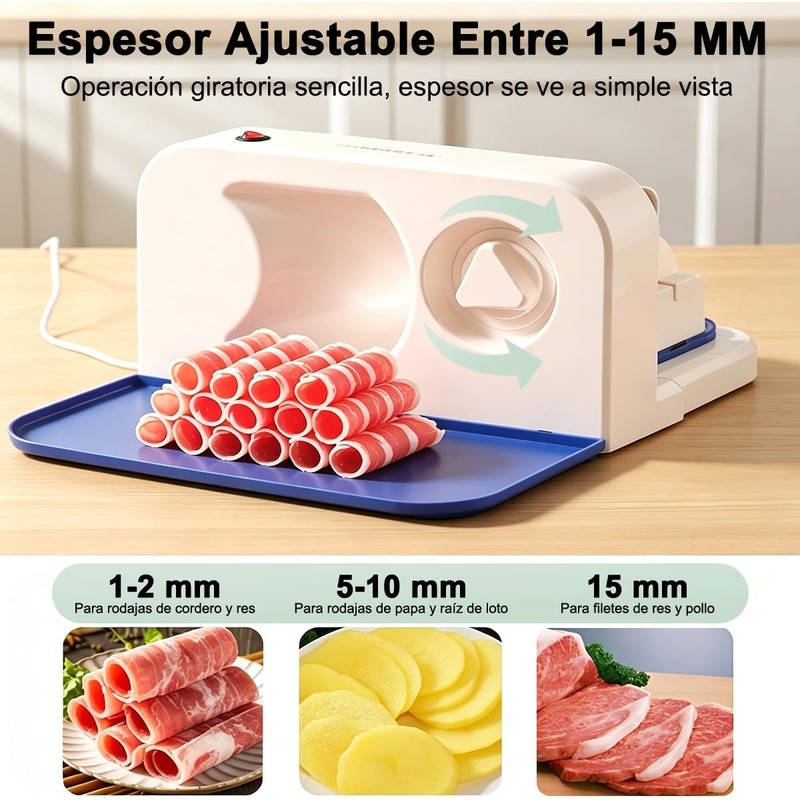 Cortadora de Carne Eléctrica, Rebanador de Alimentos Plegable con Cuchilla