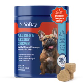 YoYoBay Dog Allergy Relief Chews – 180 Soft Chews, Turkey & Pumpkin Flavor - Immune Support & Itch Relief with Colostrum, Astragalus Root, 6-Strain Gut Health Blend