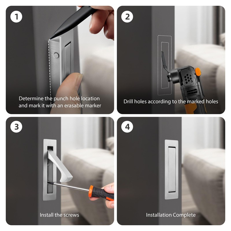 Malimali Pocket Door Pull and Edge Set, Stainless Steel Hardware
