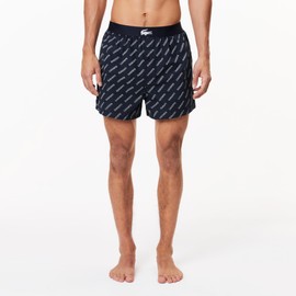 Lacoste Men's 100% Cotton Diagonal Print Boxers, 3-pack, Blue/Silver/Navy Blue, Medium