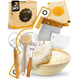 Cast Iron Bread-Pan with Lid - incl. Sourdough Bread Baking Supplies - like Banneton Bread-Proofing Basket - 7.2QT Bread-Oven Dutch, Oven for Bread-Baking Cast Iron Pan Scoring Tool Lame Kit - Color: Benneton Set