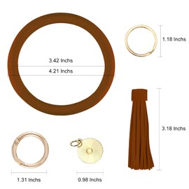 Weixiltc Wristlet Keychain Bracelet Bangle Keyring - Large Circle Key Ring Leather Tassel Bracelet Holder For Women Girl