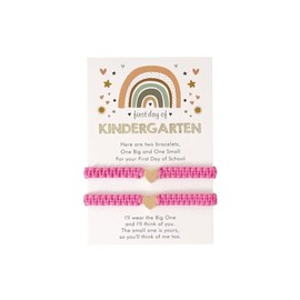 Azusa Sun Colorful Braided Adjustable Heart Beaded Matching Bracelets Set for Mom Daughter Son Jewelry Gifts（Hot Pink）