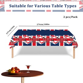 2Pcs VE Day 80th Table Cloth Party,137x274cm Plastic Tablecloths Celebration VE-Day 80th Tableware,Memorabilia Party Tablecloth Victory in Europe,VE 80 Years Tablecove for Celebrat Party Décor