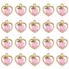 Yukfhgt Cute Pearl Love Peach Fruit Charm Alloy Enamel Charm 20 Pcs Sweet Style Decoration Charms Accessories Making Earring Necklace Bracelet Keychains Pendant (Single Hole)