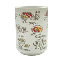 野口熊太郎茶園 Japanese Tea Cup, Sushi Yunomi, 9.1Fl oz, Mino Ware, Ceramic, Printed Japanese Food