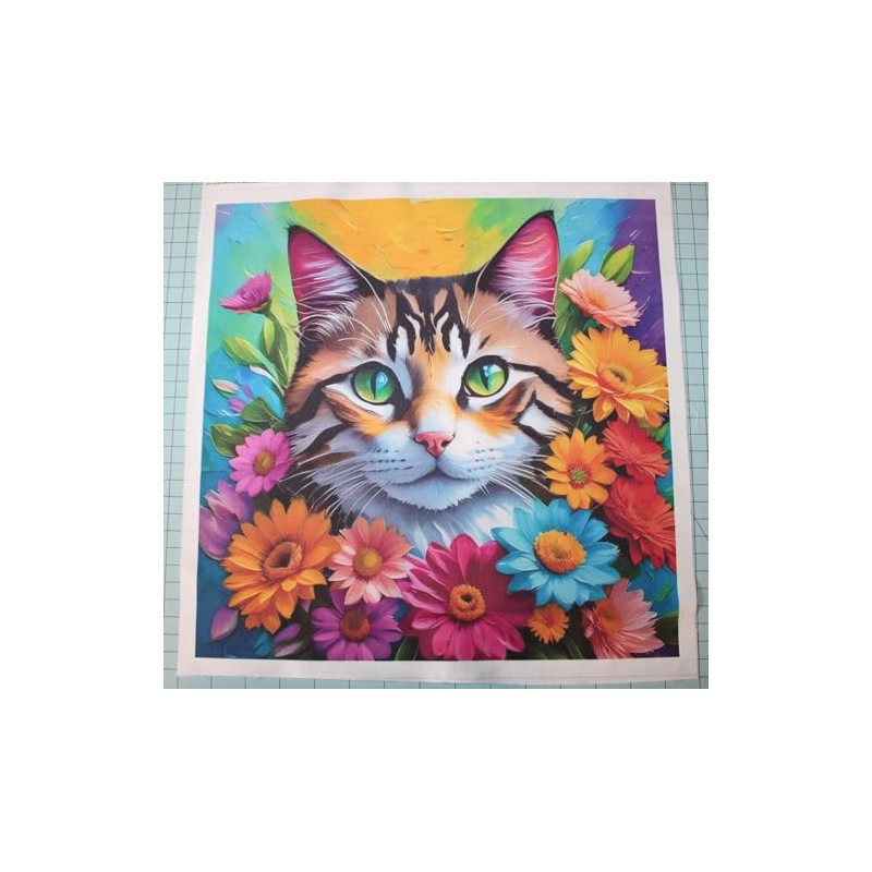 Fabric Panel 8"x8" Cat 100% Cotton Quilting Sewing Square AM2475