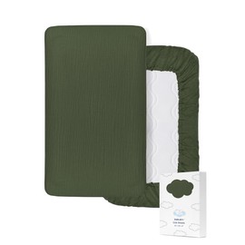 ZURLEFY Olive Green Baby Crib Sheets, Soft Muslin Baby Crib Sheets for Standard Crib Mattress, 28" x 52" Neutral Cotton Toddler Bed Sheet (46C-10)